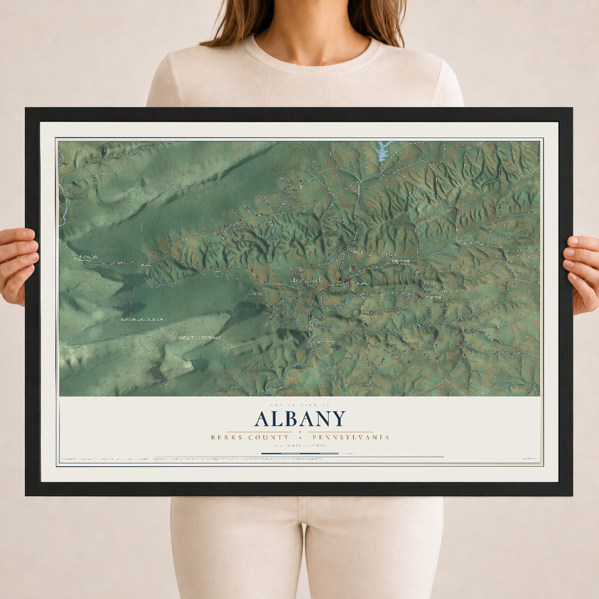 Map of Albany, Berks County, Pennsylvania, 18 x 24 inch print in a black wood frame