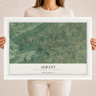 Map of Albany, Berks County, Pennsylvania, 18 x 24 inch print in a white wood frame