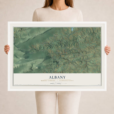Map of Albany, Berks County, Pennsylvania, 24 x 36 inch print in a white wood frame