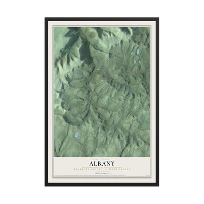 Map of Albany, Bradford County, Pennsylvania, 12 x 18 inch print in a black wood frame