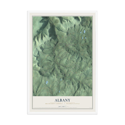 Map of Albany, Bradford County, Pennsylvania, 12 x 18 inch print in a white wood frame