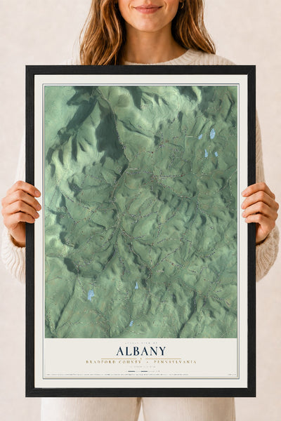 Map of Albany, Bradford County, Pennsylvania, 18 x 24 inch print in a black wood frame