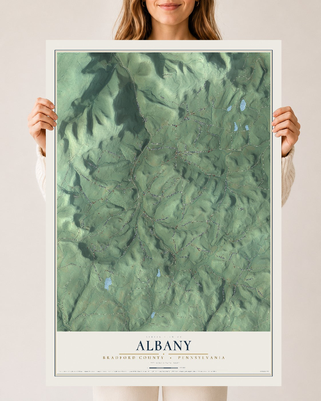 Map of Albany, Bradford County, Pennsylvania, 24 x 36 inch unframed archival matte print