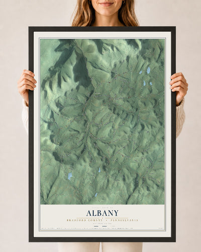 Map of Albany, Bradford County, Pennsylvania, 24 x 36 inch print in a black wood frame
