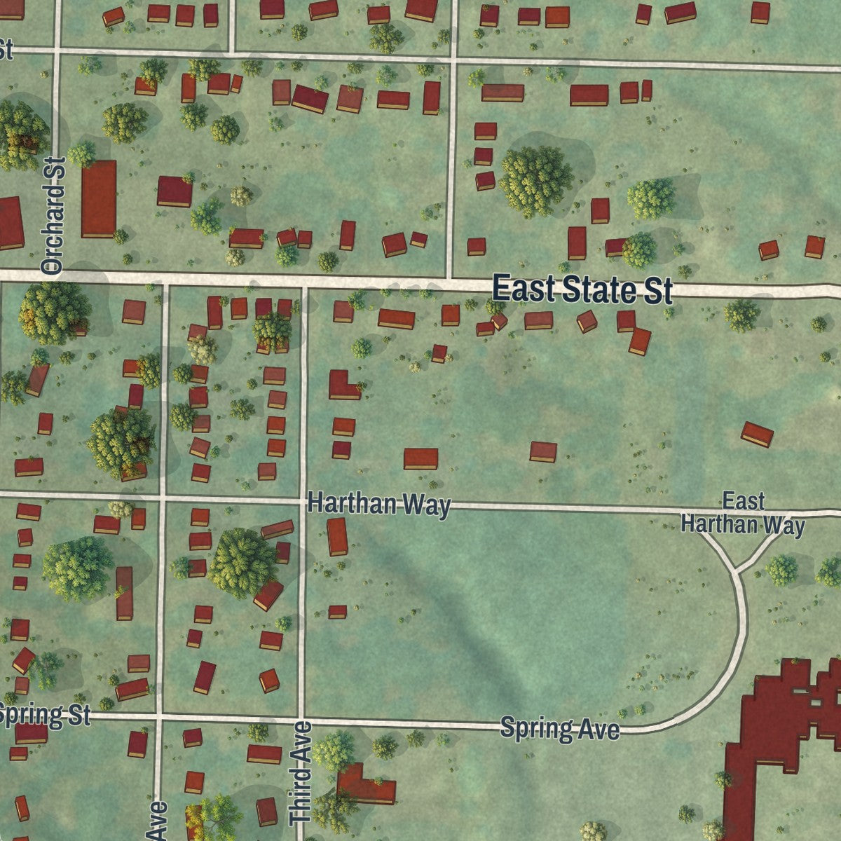 Second close-up of the map of Albion, Pennsylvania print showing more streets and buildings