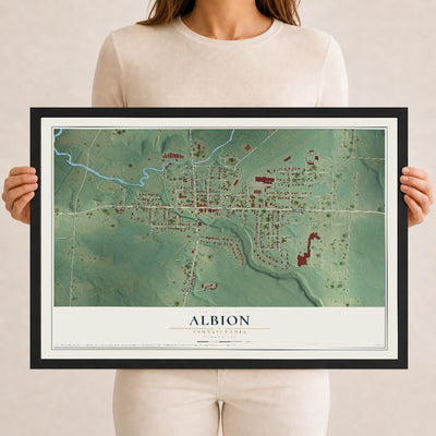 Map of Albion, Pennsylvania, 12 x 18 inch print in a black wood frame