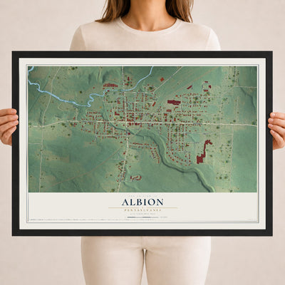 Map of Albion, Pennsylvania, 18 x 24 inch print in a black wood frame
