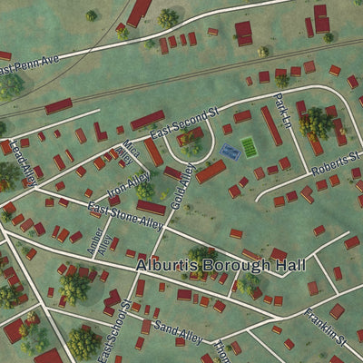 Close-up of the map of Alburtis, Pennsylvania print showing street and building detail