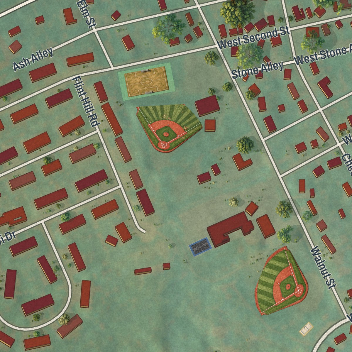 Second close-up of the map of Alburtis, Pennsylvania print showing more streets and buildings