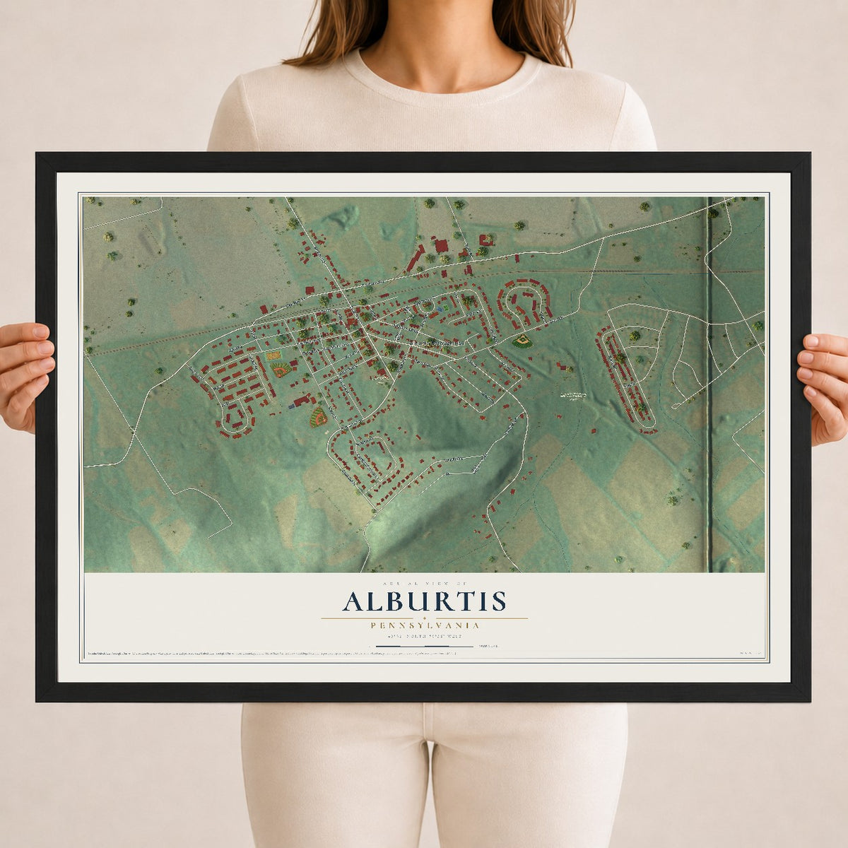 Map of Alburtis, Pennsylvania, 18 x 24 inch print in a black wood frame