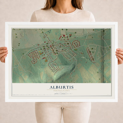 Map of Alburtis, Pennsylvania, 18 x 24 inch print in a white wood frame