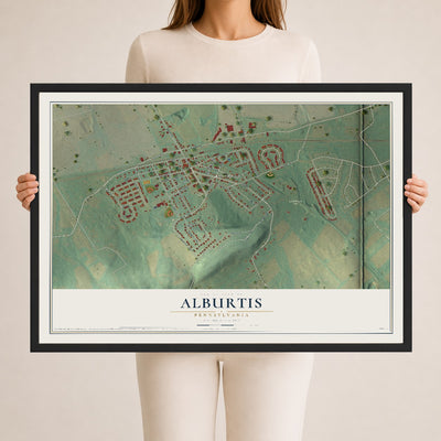 Map of Alburtis, Pennsylvania, 24 x 36 inch print in a black wood frame