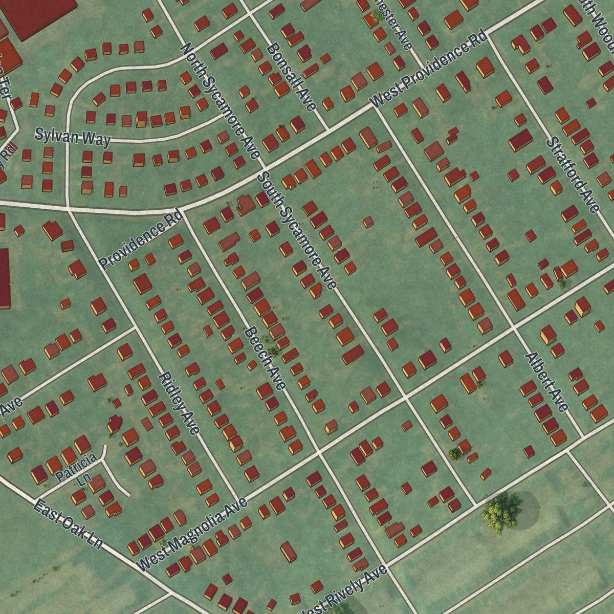 Second close-up of the map of Aldan, Pennsylvania print showing more streets and buildings