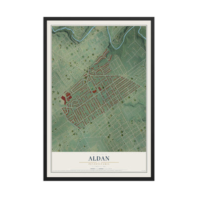 Map of Aldan, Pennsylvania, 12 x 18 inch print in a black wood frame