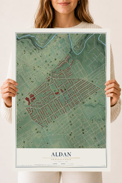 Map of Aldan, Pennsylvania, 18 x 24 inch unframed archival matte print