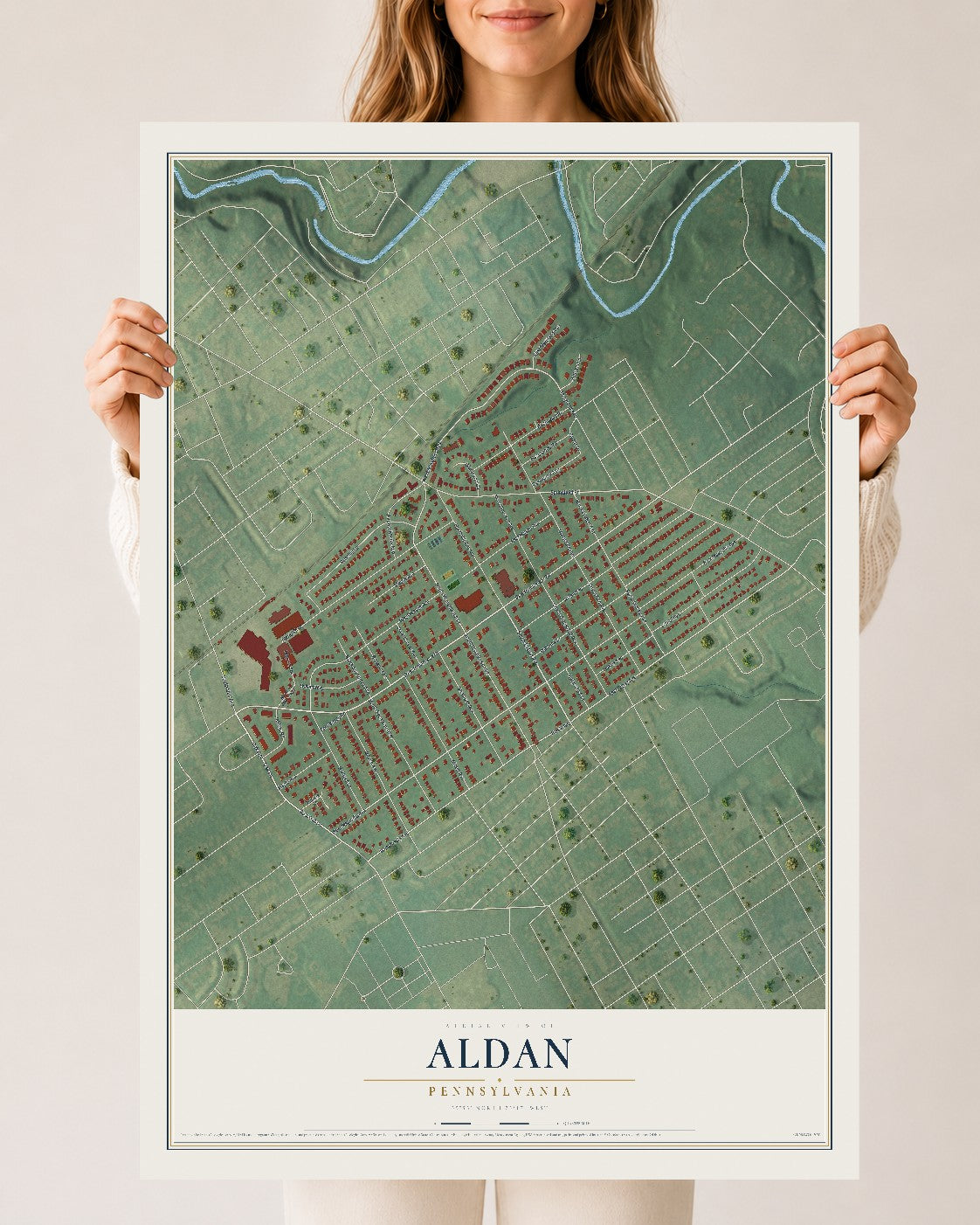 Map of Aldan, Pennsylvania, 24 x 36 inch unframed archival matte print