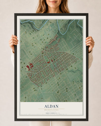 Map of Aldan, Pennsylvania, 24 x 36 inch print in a black wood frame