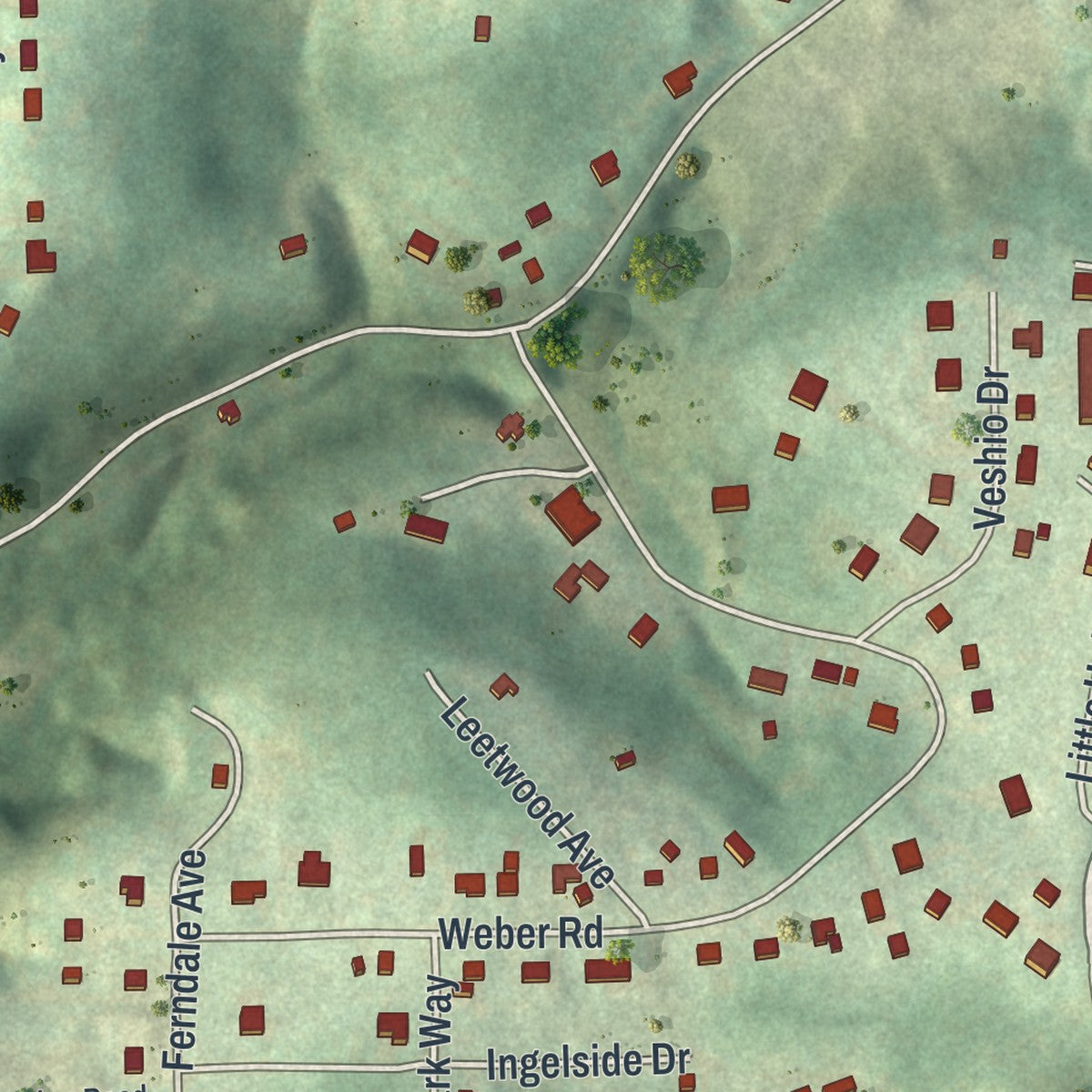Second close-up of the map of Aleppo, Allegheny County, Pennsylvania print showing more streets and buildings