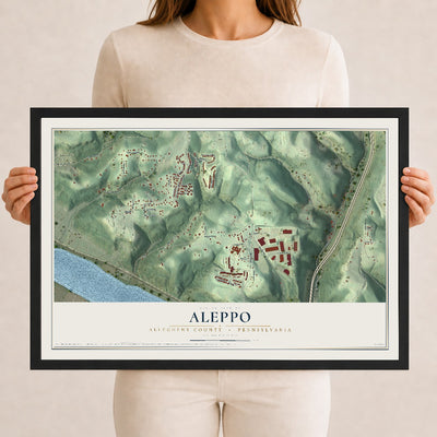 Map of Aleppo, Allegheny County, Pennsylvania, 12 x 18 inch print in a black wood frame