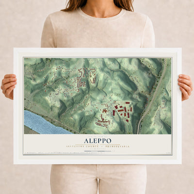 Map of Aleppo, Allegheny County, Pennsylvania, 12 x 18 inch print in a white wood frame