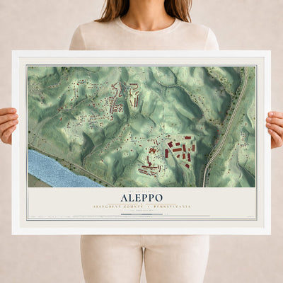 Map of Aleppo, Allegheny County, Pennsylvania, 18 x 24 inch print in a white wood frame