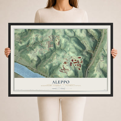 Map of Aleppo, Allegheny County, Pennsylvania, 24 x 36 inch print in a black wood frame