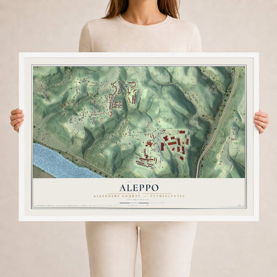 Map of Aleppo, Allegheny County, Pennsylvania, 24 x 36 inch print in a white wood frame