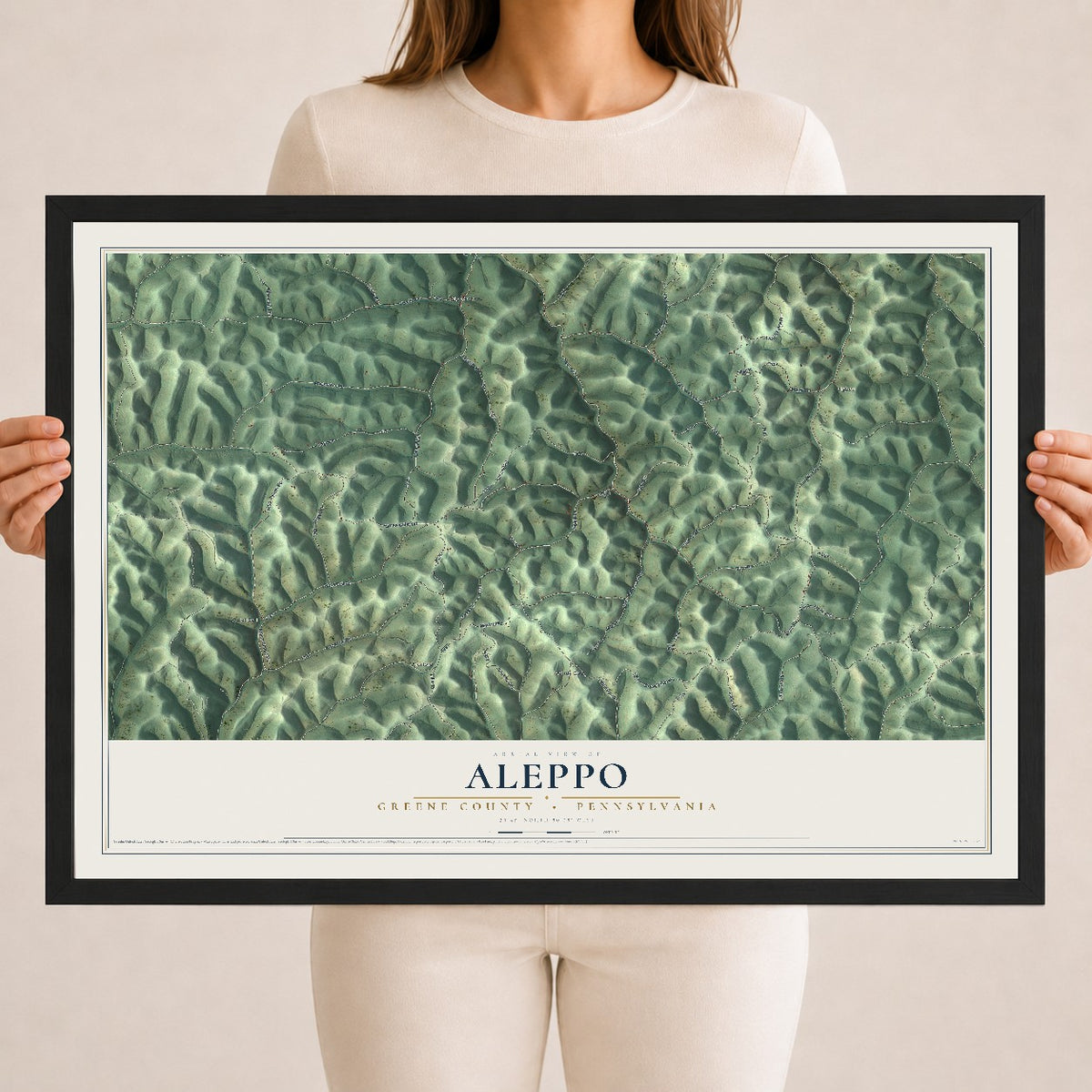 Map of Aleppo, Greene County, Pennsylvania, 18 x 24 inch print in a black wood frame