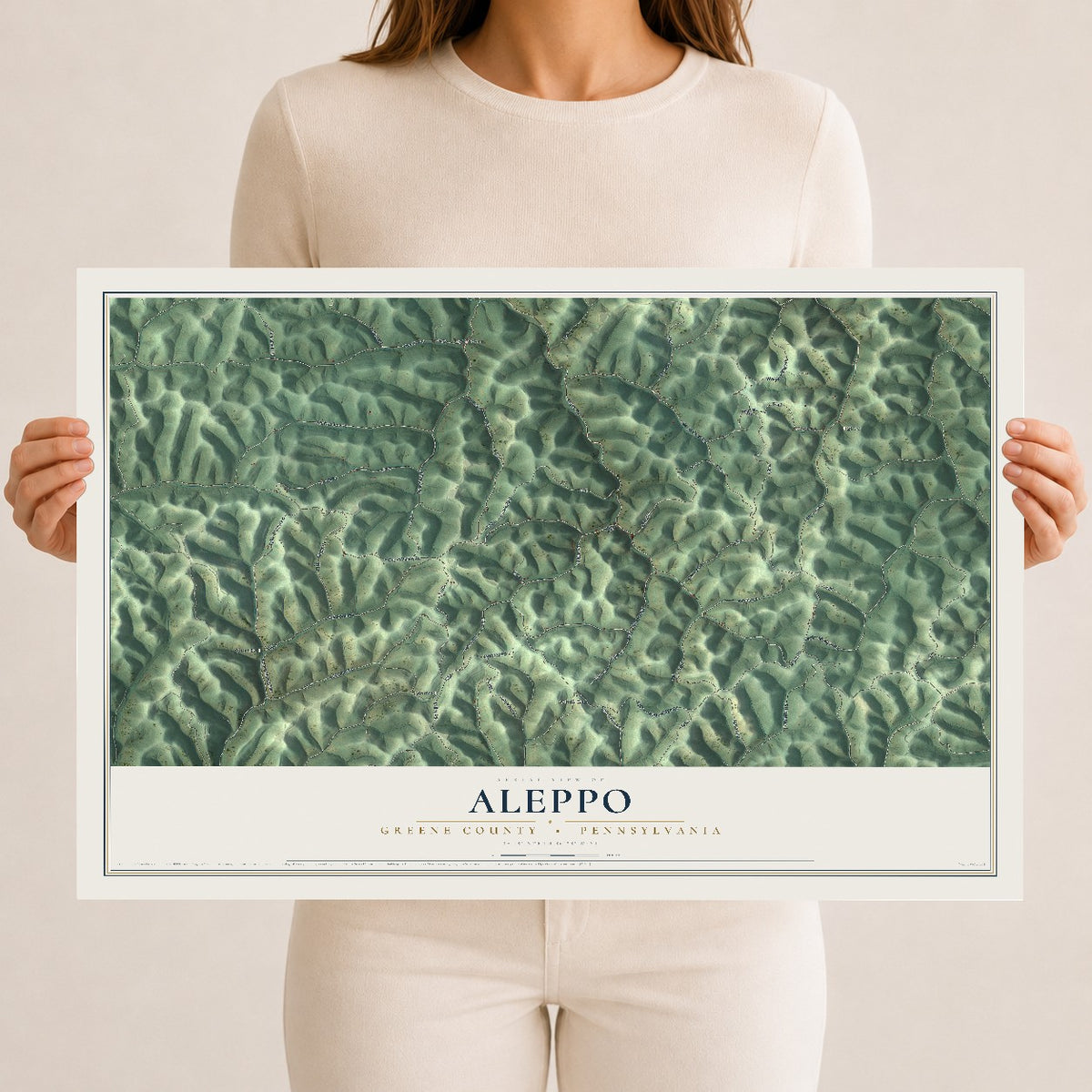 Map of Aleppo, Greene County, Pennsylvania, 12 x 18 inch unframed archival matte print