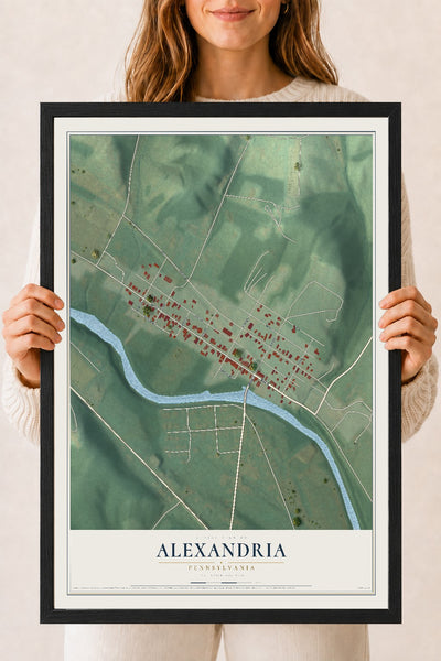 Map of Alexandria, Pennsylvania, 18 x 24 inch print in a black wood frame