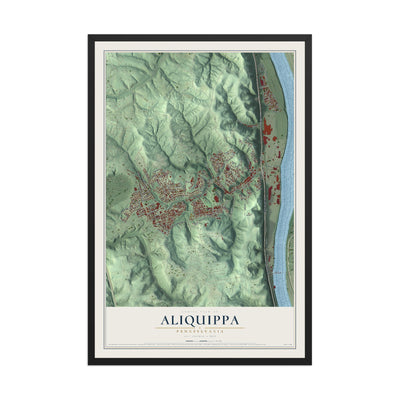 Map of Aliquippa, Pennsylvania, 12 x 18 inch print in a black wood frame
