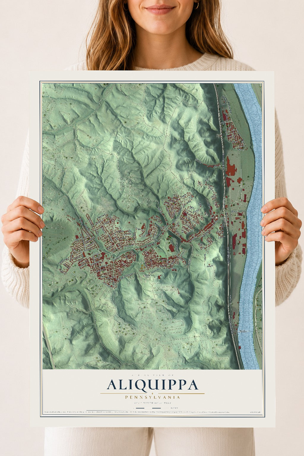 Map of Aliquippa, Pennsylvania, 18 x 24 inch unframed archival matte print