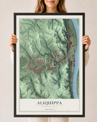 Map of Aliquippa, Pennsylvania, 24 x 36 inch print in a black wood frame