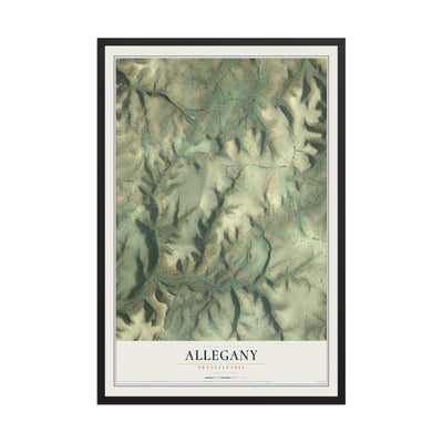 Map of Allegany, Pennsylvania, 12 x 18 inch print in a black wood frame