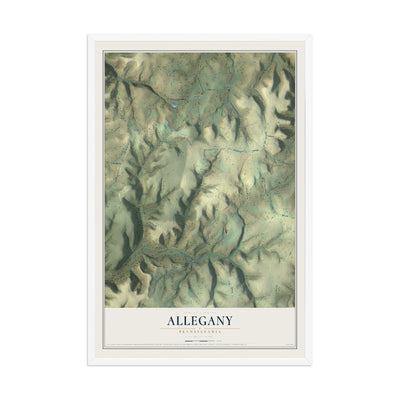 Map of Allegany, Pennsylvania, 12 x 18 inch print in a white wood frame