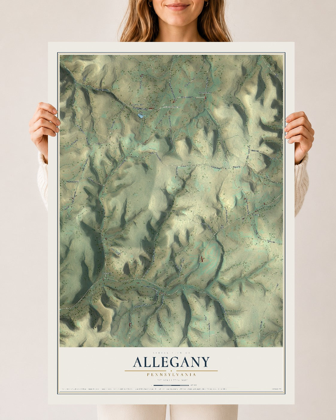 Map of Allegany, Pennsylvania, 24 x 36 inch unframed archival matte print