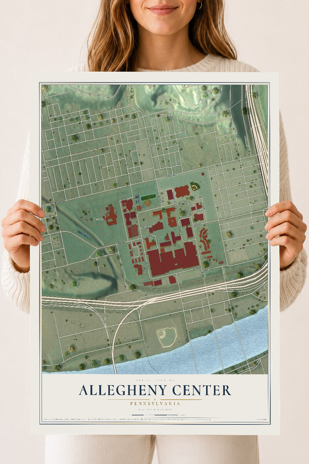 Map of Allegheny Center, Pennsylvania, 18 x 24 inch unframed archival matte print