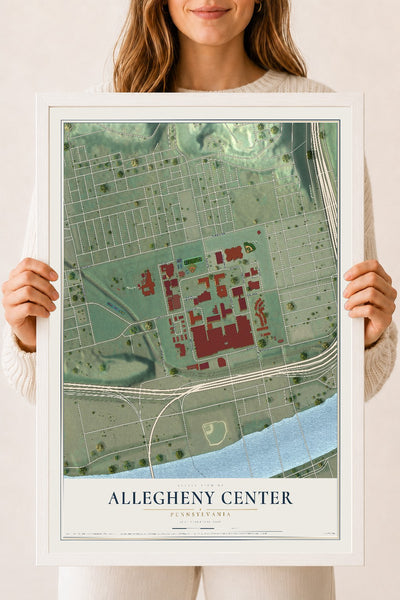 Map of Allegheny Center, Pennsylvania, 18 x 24 inch print in a white wood frame