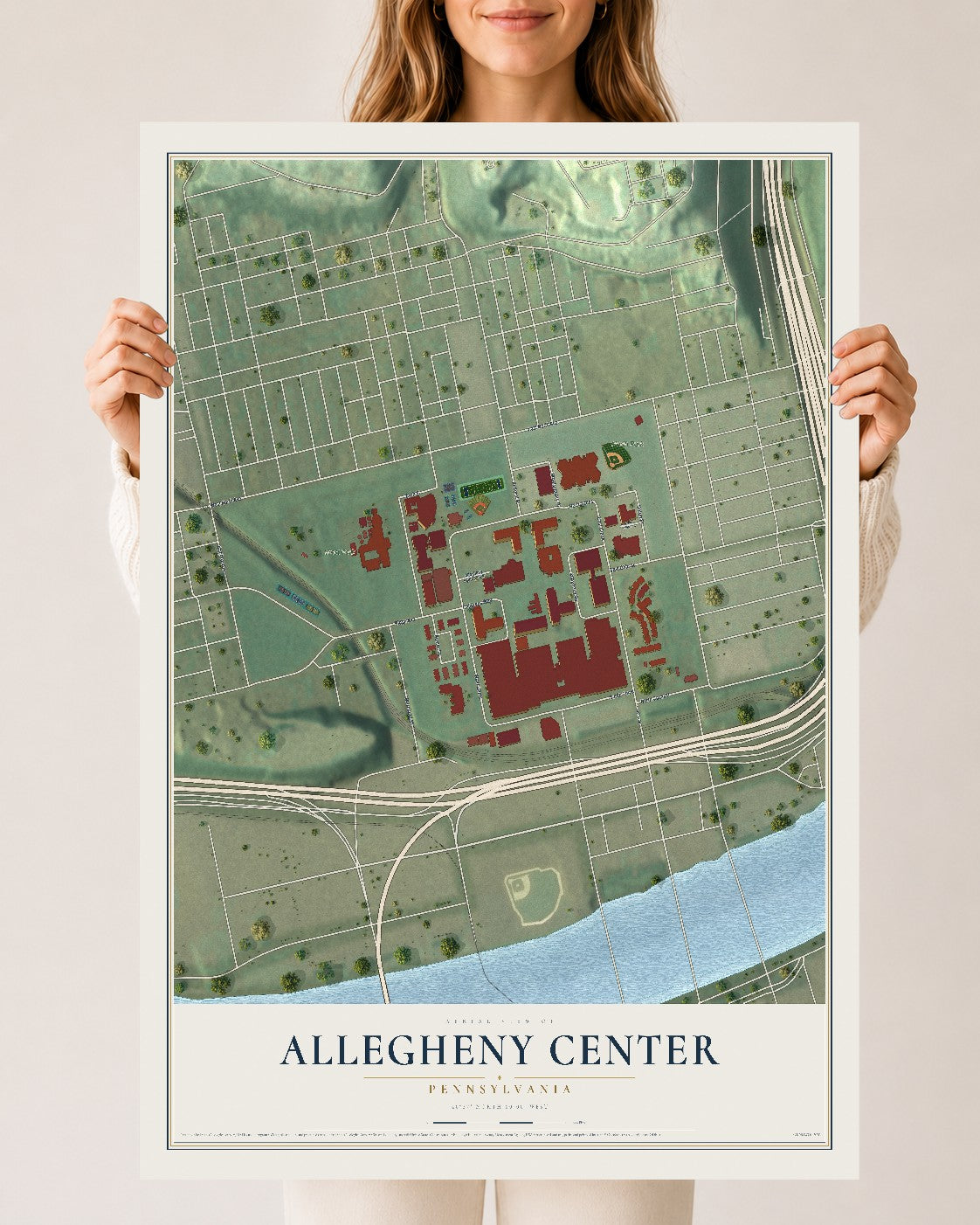 Map of Allegheny Center, Pennsylvania, 24 x 36 inch unframed archival matte print