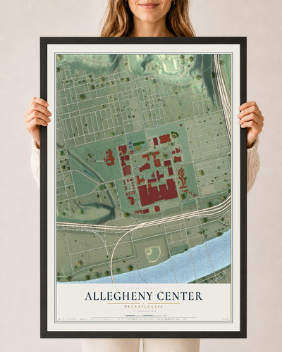Map of Allegheny Center, Pennsylvania, 24 x 36 inch print in a black wood frame