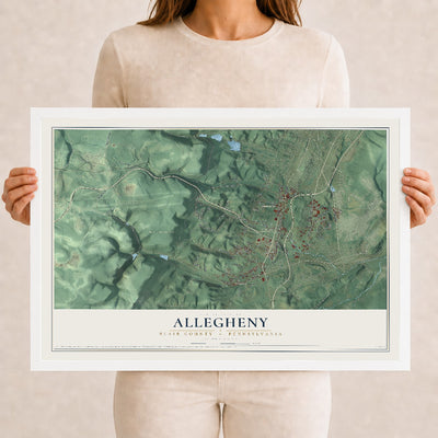Map of Allegheny, Blair County, Pennsylvania, 12 x 18 inch print in a white wood frame