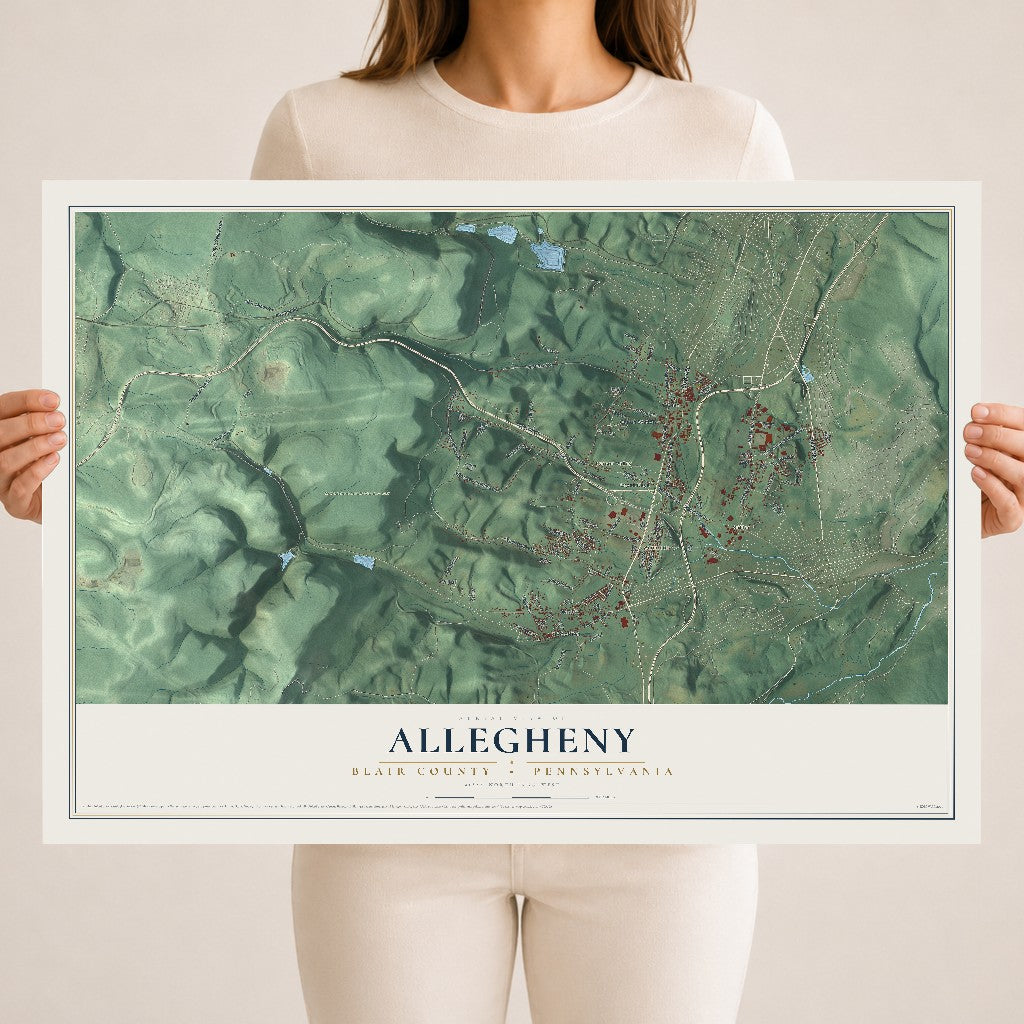 Map of Allegheny, Blair County, Pennsylvania, 18 x 24 inch unframed archival matte print