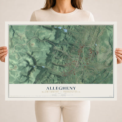 Map of Allegheny, Blair County, Pennsylvania, 18 x 24 inch unframed archival matte print
