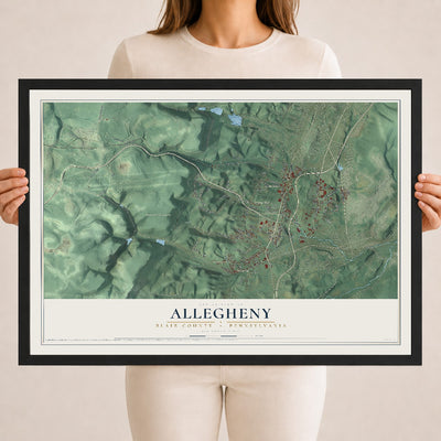 Map of Allegheny, Blair County, Pennsylvania, 18 x 24 inch print in a black wood frame