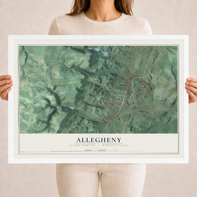 Map of Allegheny, Blair County, Pennsylvania, 18 x 24 inch print in a white wood frame