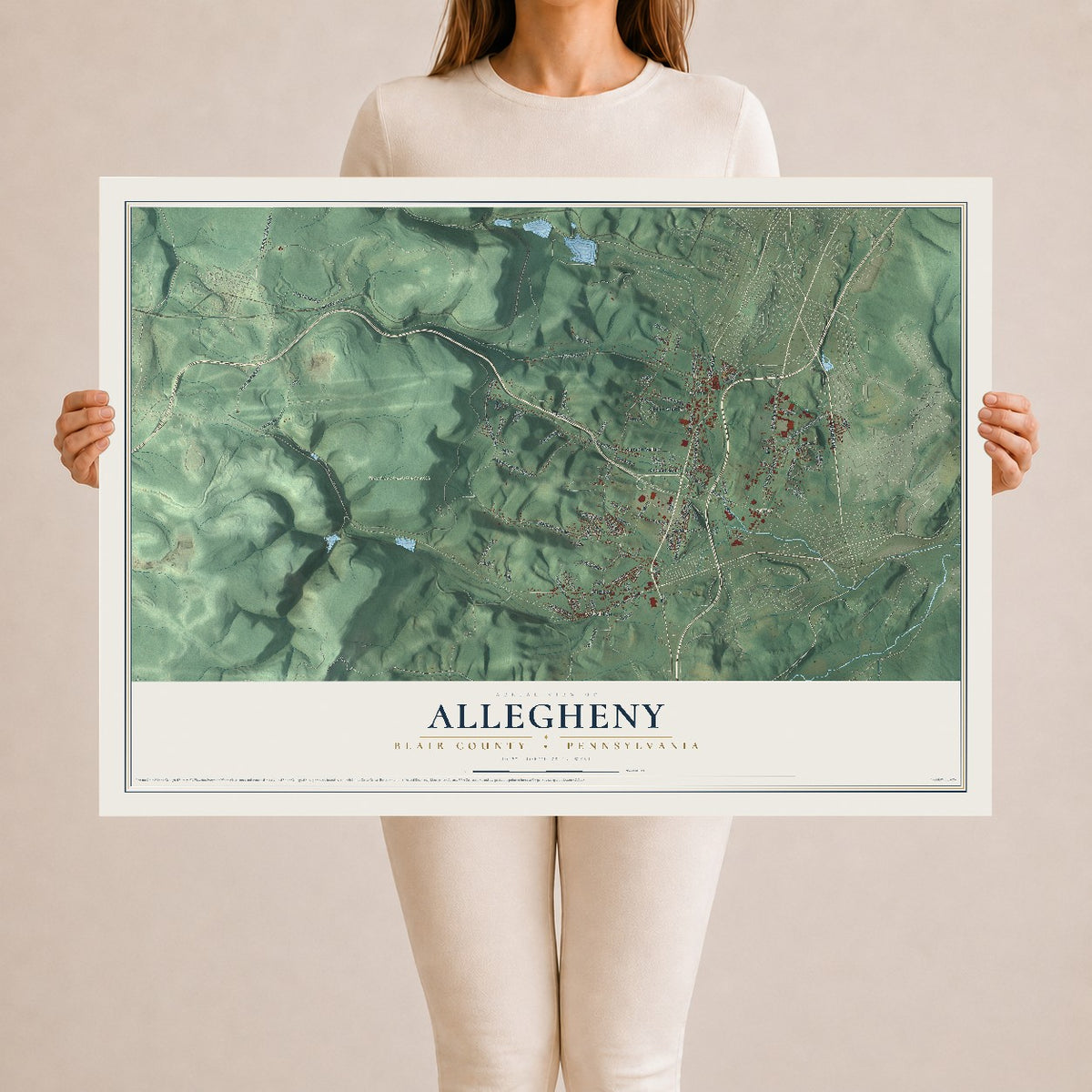 Map of Allegheny, Blair County, Pennsylvania, 24 x 36 inch unframed archival matte print