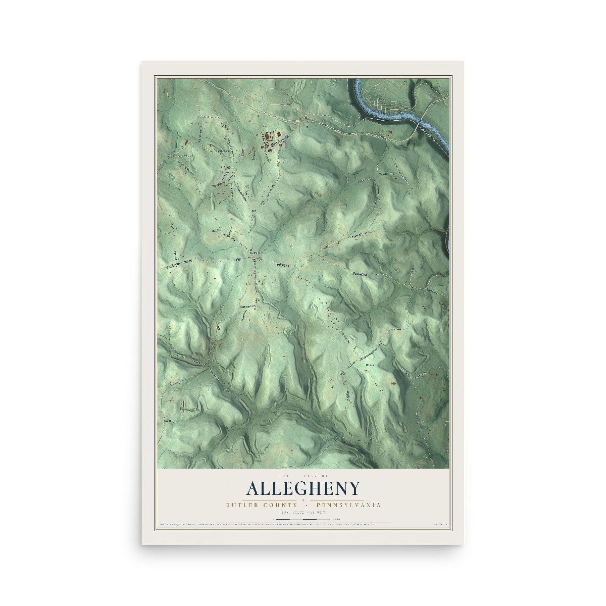 Map of Allegheny, Butler County, Pennsylvania, 12 x 18 inch unframed archival matte print