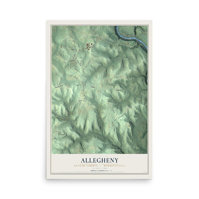 Map of Allegheny, Butler County, Pennsylvania, 12 x 18 inch unframed archival matte print