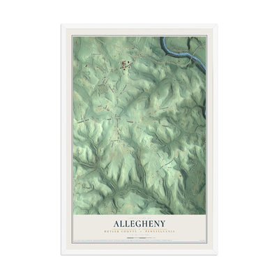 Map of Allegheny, Butler County, Pennsylvania, 12 x 18 inch print in a white wood frame