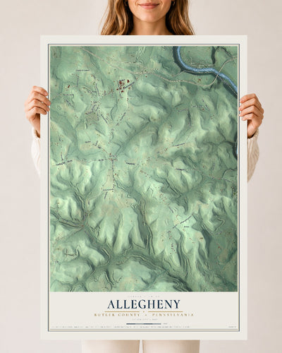 Map of Allegheny, Butler County, Pennsylvania, 24 x 36 inch unframed archival matte print